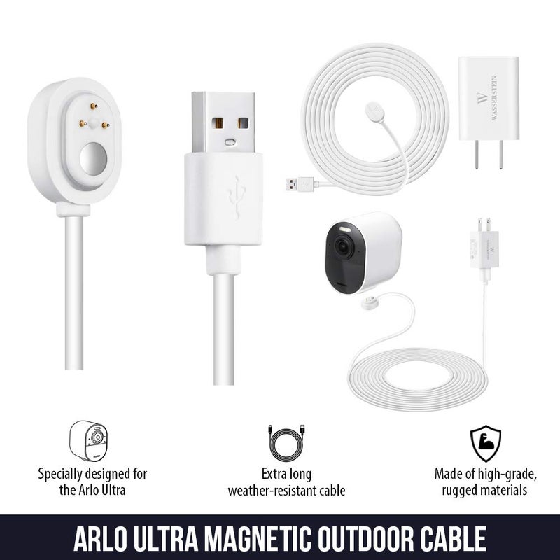 Wasserstein 25ft/7.6m Weatherproof Outdoor Charging Cable w/Quick Charge Adapter Compatible with Arlo Ultra/Ultra 2/Pro 3/Pro 4/Pro 5s (2 Pack, White) â€“ NOT Compatible with Arlo Pro (6th Gen)/Essential Spotlight - Image 2